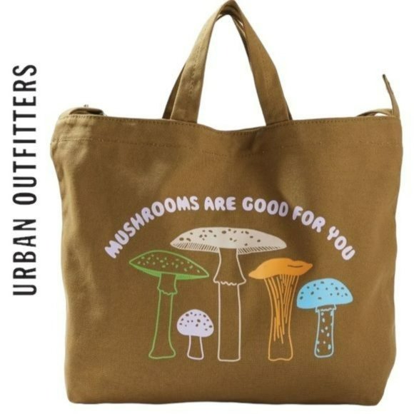 BAGGU Bags New Baggu Urban Outfitters Exclusive Mushrooms Horizontal Olive Duck Bag Tote Nw